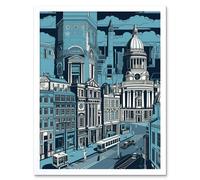 Wall Art Print Belfast Cityscape City Centre Hall Linocut Style Art Framed Artery8 White W12 inch x H16 inch