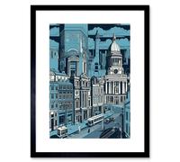 Wall Art Print Belfast Cityscape City Centre Hall Linocut Style Artwork Framed 9X7 Inch Artery8 Black W7 inch x H9 inch