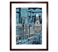 Wall Art Print Belfast Cityscape City Centre Hall Linocut Style Artwork Framed 9X7 Inch Artery8 Brown W7 inch x H9 inch