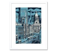 Wall Art Print Belfast Cityscape City Centre Hall Linocut Style Artwork Framed 9X7 Inch Artery8 White W7 inch x H9 inch