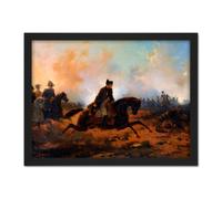 Wall Art Print Bellange Napoleon Charging Battle Waterloo Painting Large Framed Wall Décor Art Artery8 Brown W18 inch x H24 inch