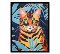 Wall Art Print Bengal In The Jungle Bold Vibrant Screen Risograph Artwork Spot Colour Duotone Retro Riso Interior Design Art Framed Artery8 Black W12 inch x H16 inch