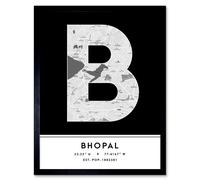 Wall Art Print Bhopal India City Map Modern Typography Stylish Letter Framed Word Wee Blue Coo Black W12 inch x H16 inch