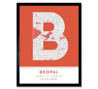 Wall Art Print Bhopal India City Map Modern Typography Stylish Letter Framed Word Wee Blue Coo Orange W12 inch x H16 inch