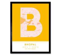 Wall Art Print Bhopal India City Map Modern Typography Stylish Letter Framed Word Wee Blue Coo Yellow W12 inch x H16 inch