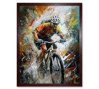 Wall Art Print Bicycle Race Cyclist Racing Sport Action Shot Art Framed Artery8 Brown W12 inch x H16 inch