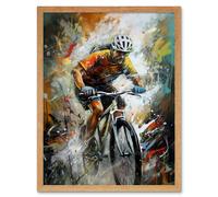 Wall Art Print Bicycle Race Cyclist Racing Sport Action Shot Art Framed Artery8 Light Oak W12 inch x H16 inch