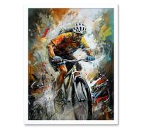Wall Art Print Bicycle Race Cyclist Racing Sport Action Shot Art Framed Artery8 White W12 inch x H16 inch