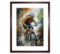 Wall Art Print Bicycle Race Cyclist Racing Sport Action Shot Artwork Framed 9X7 Inch Artery8 Brown W7 inch x H9 inch