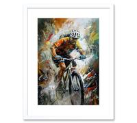 Wall Art Print Bicycle Race Cyclist Racing Sport Action Shot Artwork Framed 9X7 Inch Artery8 White W7 inch x H9 inch