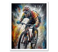 Wall Art Print Bike Rider Racing Paint Splat Sport Bicycle Race Art Framed Artery8 White W12 inch x H16 inch