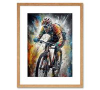 Wall Art Print Bike Rider Racing Paint Splat Sport Bicycle Race Artwork Framed 9X7 Inch Artery8 Beige W7 inch x H9 inch