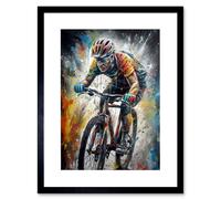 Wall Art Print Bike Rider Racing Paint Splat Sport Bicycle Race Artwork Framed 9X7 Inch Artery8 Black W7 inch x H9 inch