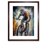 Wall Art Print Bike Rider Racing Paint Splat Sport Bicycle Race Artwork Framed 9X7 Inch Artery8 Brown W7 inch x H9 inch