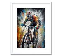 Wall Art Print Bike Rider Racing Paint Splat Sport Bicycle Race Artwork Framed 9X7 Inch Artery8 White W7 inch x H9 inch