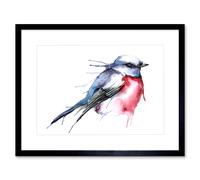 Wall Art Print Bird Robin Watercolour Artwork Framed 9X7 Inch Artery8 Black W7 inch x H9 inch