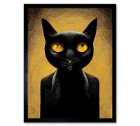 Wall Art Print Black Cat Le Chat Noir Modern Mustard Art Framed Artery8 Black W12 inch x H16 inch