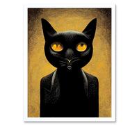 Wall Art Print Black Cat Le Chat Noir Modern Mustard Art Framed Artery8 White W12 inch x H16 inch