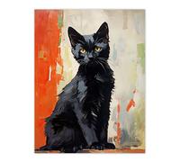 Wall Art Print Black Cat Orange Beige Green Chat Noir Stray Kitten Poster Artery8 Black W24 inch x H32 inch