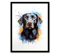 Wall Art Print Black Labrador Lovers Gift Watercolour Pet Portrait Painting Artwork Art Framed Artery8 Multi W12 inch x H16 inch