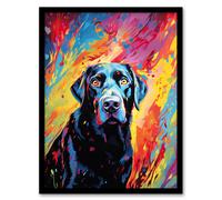 Wall Art Print Black Labrador Retriever Dog Lover Gift Pet Portrait Vibrant Colourful Artwork Painting Art Framed Artery8 Multi A4