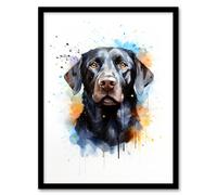 Wall Art Print Black Labrador Retriever Lovers Gift Watercolour Pet Portrait Painting Artwork Art Framed Artery8 Multi A4