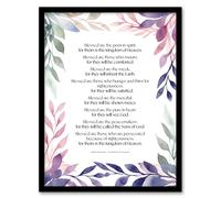 Wall Art Print Blessed Beatitudes Sermon of the Mount Matthew Gospel Violet Framed Art Artery8 Purple W12 inch x H16 inch