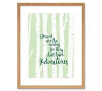 Wall Art Print Blessed Curious Adventure Silver Birch Framed Artery8 Beige W7 inch x H9 inch