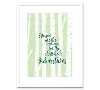 Wall Art Print Blessed Curious Adventure Silver Birch Framed Artery8 White W7 inch x H9 inch