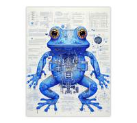 Artery8 Blue Frog Robot Hybrid Schematic Blueprint Futuristic Secret Complex Arcane Manuscript Gift For Him Man Cave Extra Large XL Wall Art Poster Print