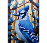 Artery8 Blue Jay Geometric Artwork Wild Bird Perched on Tree Polygonal Forest Landscape Extra Large XL Wall Art Poster Print