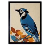 Wall Art Print Blue Jay Textured Autumn Bird Art Framed Artery8 Black W12 inch x H16 inch