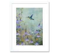 Wall Art Print Bluebell Hummingbird Pastel Painting Nectar Flowers Field Oil Painting Colour Artwork Framed 9X7 Inch Artery8 White W7 inch x H9 inch