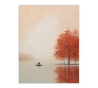 Wall Art Print Boating On The Autumn Lake Calm Peaceful Living Room Wee Blue Coo Beige W24 inch x H32 inch