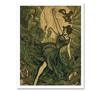 Wall Art Print Boho Ballerina Dancing with the Forest Moon Art Framed Artery8 White W12 inch x H16 inch