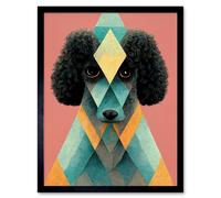 Wall Art Print Boho Fun Quirky Geometric Pastel Poodle Dog Art Framed Artery8 Black W12 inch x H16 inch