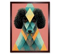 Wall Art Print Boho Fun Quirky Geometric Pastel Poodle Dog Art Framed Artery8 Brown W12 inch x H16 inch