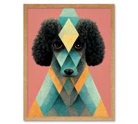 Wall Art Print Boho Fun Quirky Geometric Pastel Poodle Dog Art Framed Artery8 Light Oak W12 inch x H16 inch