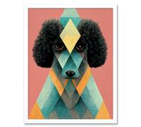 Wall Art Print Boho Fun Quirky Geometric Pastel Poodle Dog Art Framed Artery8 White W12 inch x H16 inch