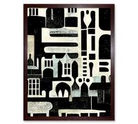 Wall Art Print Bold Monochrome Modern Vintage Abstract Geometric Black White Cream Grey Art Framed Artery8 Brown W12 inch x H16 inch
