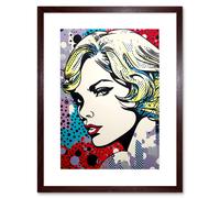 Wall Art Print Bond Girl Comic Book Style Purple Blue Red Polka Dot Pattern Portrait Halftone Artwork Framed 9X7 Inch Artery8 Brown W7 inch x H9 inch