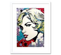 Wall Art Print Bond Girl Comic Book Style Purple Blue Red Polka Dot Pattern Portrait Halftone Artwork Framed 9X7 Inch Artery8 White W7 inch x H9 inch