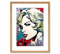 Wall Art Print Bond Girl Comic Book Style Purple Blue Red Polka Dot Pattern Portrait Halftone Artwork Framed 9X7 Inch Artery8 Beige W7 inch x H9 inch
