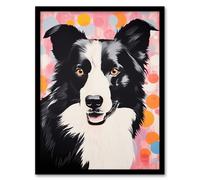 Artery8 Border Collie Abstract Circles Pastels Screen Print Risograph Artwork Colour Duotone Retro Riso Interior Design Artwork Framed Wall Art Print A4