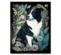 Artery8 Border Collie Dog in Wildflower Field Modern Illustration Art Print Framed Poster Wall Decor 12x16 inch