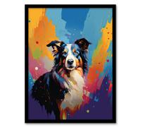 Artery8 Border Collie Dog Lover Gift Pet Portrait Colourful Artwork Painting Artwork Framed Wall Art Print A4
