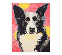 Wall Art Print Border Collie Dog Sunburst Retro Bold Vibrant Screen Risograph Artwork Spot Block Colour Duotone Riso Interior Design Poster Artery8 Multi W24 inch x H32 inch