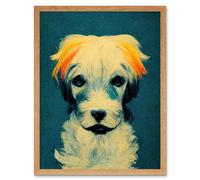 Wall Art Print Border Terrier Dog Art Framed Artery8 Light Oak W12 inch x H16 inch