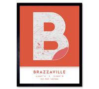Wall Art Print Brazzaville DR Congo City Map Modern Typography Stylish Letter Framed Word Wee Blue Coo Orange W12 inch x H16 inch