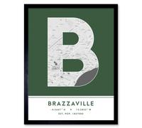 Wall Art Print Brazzaville DR Congo City Map Modern Typography Stylish Letter Framed Word Wee Blue Coo Green W12 inch x H16 inch